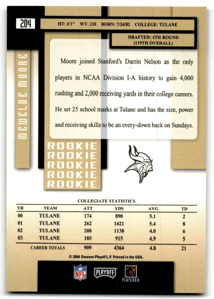 2004 Panini Playoff Prestige #204 Mewelde Moore - Image 2 of 2