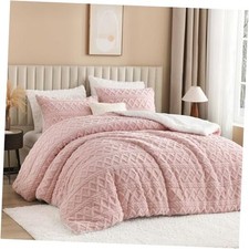 Fluffy Sherpa Full Comforter Set, Super Soft Blush Fleece Warm Bedding for