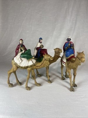 Vintage Three Wise Men on Camels Nativity Figurines Christmas Resin Magi Set