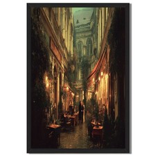 Vintage European Street Caf Framed Canvas Print Romantic Wall Art Decor