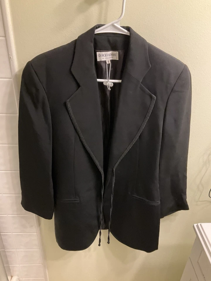 Blazer Giorgio Armani Mujer Talla 6 Negro Corbata Italiana Doble Pecho Diseñador Foto 3 de 4