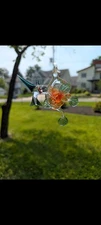 Hummingbird & Flower Hand Blown Art Glass Hanging