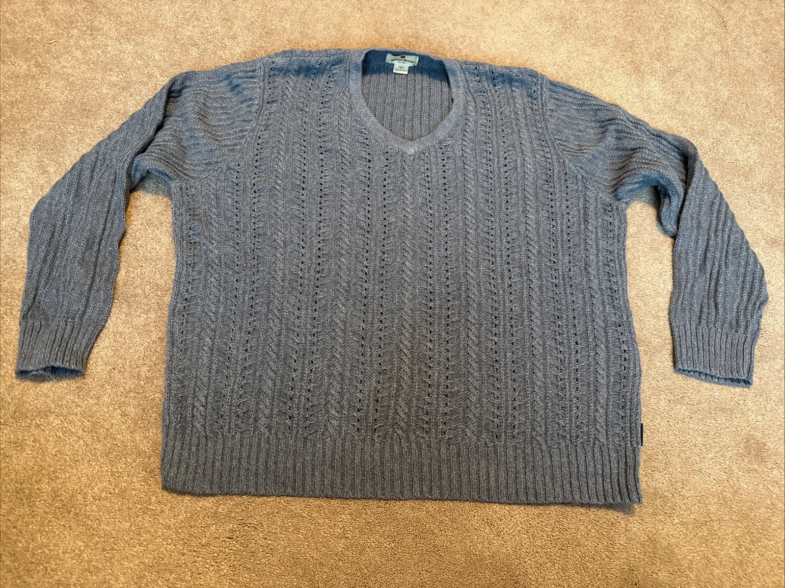 Woolrich Gray Pullover Sweater Men Large V Neck Cotton