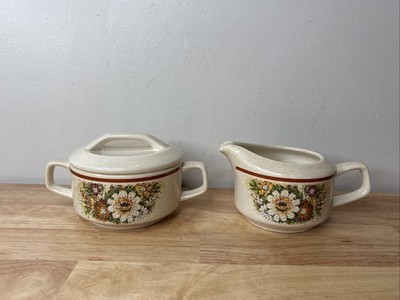 Vintage 1970s Temper-Ware By Lenox Magic Garden Sugar Bowl With Lid & Creamer