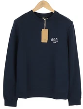 A.P.C. Rider Men Sweatshirt S Dark Blue Crew Neck Cotton Logo Pullover RRP220 *