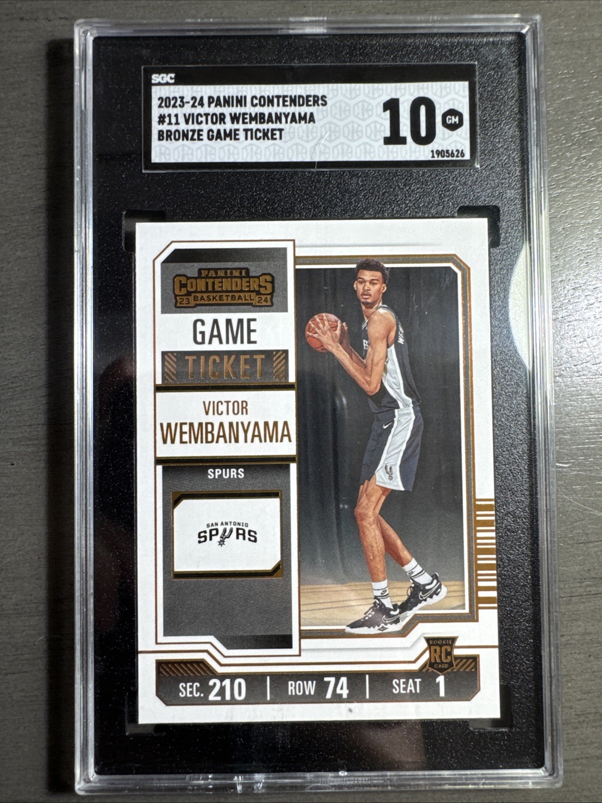 2023-24 Panini Contenders - Victor Wembanyama #11 Game Ticket Bronze (RC) SGC 10