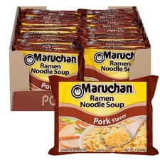 Maruchan Pork Ramen Noodles, 3 oz Packaged Soup, Quantity of 24