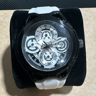 Activa ACW9349 Quartz Analog Sport Wristwatch Skeleton Dial Date White Strap