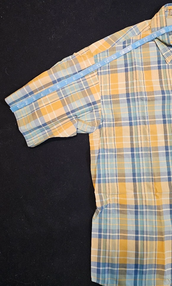 Men's Haggar Generations Button Down Size M | Plaid Short Sleeve Yellow Blue - Image 2 of 4