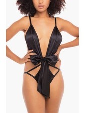 Oh La La Cheri Heart Charm Open Back Lace Teddy in Black Size L/XL