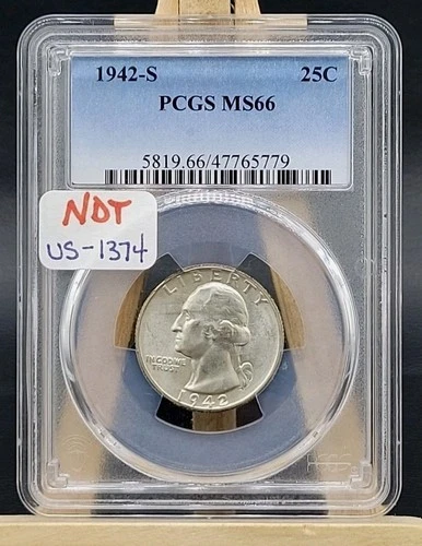 1942-S WASHINGTON QUARTER GRADED PCGS MS66
