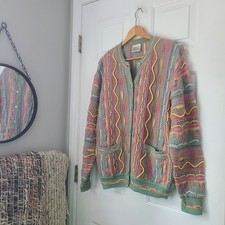 Vtg Purely Australian Coogi Style 3D Knit Pure Wool Cardigan Sz S Multicolor 90s