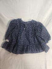 Vtg Baby Dress Blue Floral Lace Trim 12 Months Long Sleeve