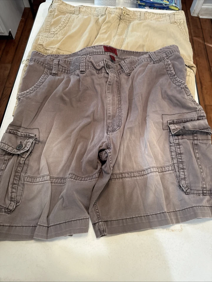 Lote de 2 Pantalones Cortos Fundición Para Hombre Talla 48 Gris Caqui Carga Mezcla Algodón Desteñido Grunge Foto 2 de 4