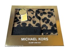 Michael Kors Cheetah Leopard Print Knit Beanie Hat  Scarf 2-Pc Gift Set 98 NIB