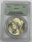 1925 US Silver $1 Peace Dollar PCGS MS64 Gen 2.3 Holder