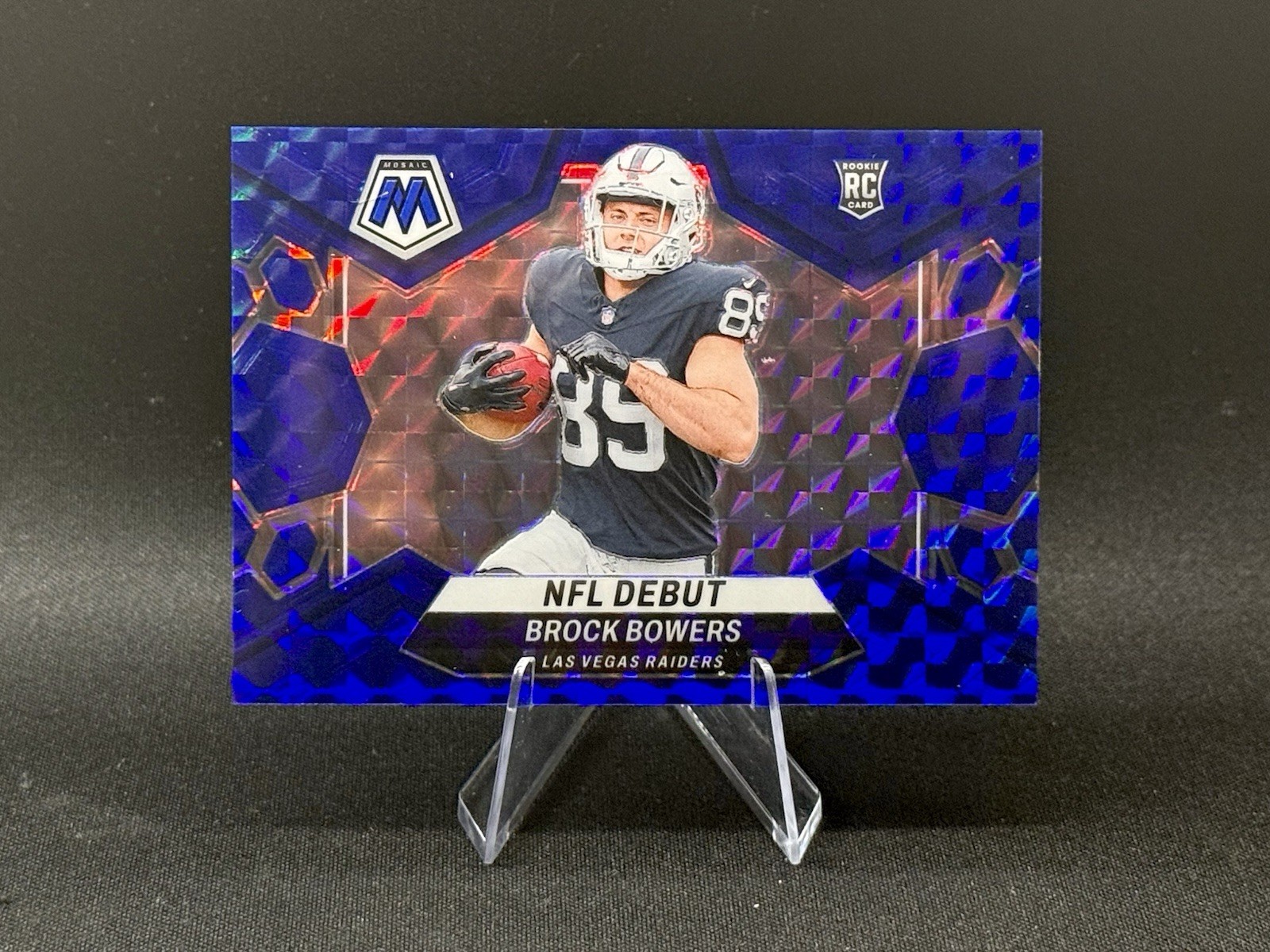 Brock Bowers Rookie Blue Mosaic SP /99 (RC) 2024 Panini Mosaic #286 NFL Debut