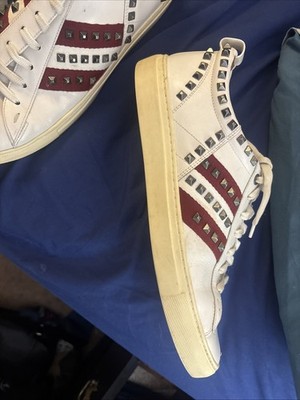 Bally Helvio Studded White Red Men's Lace Up Leather Sneakers
