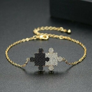 Authentic 2.00 Ct Round Simulated Diamond Women's Puzzle Bracelet 14K Yellow Gold Plated