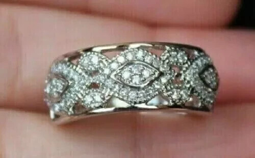 Wedding Band Engagement Ring  1.50 CT Round Cut Moissanite 14K White Gold Plated-image