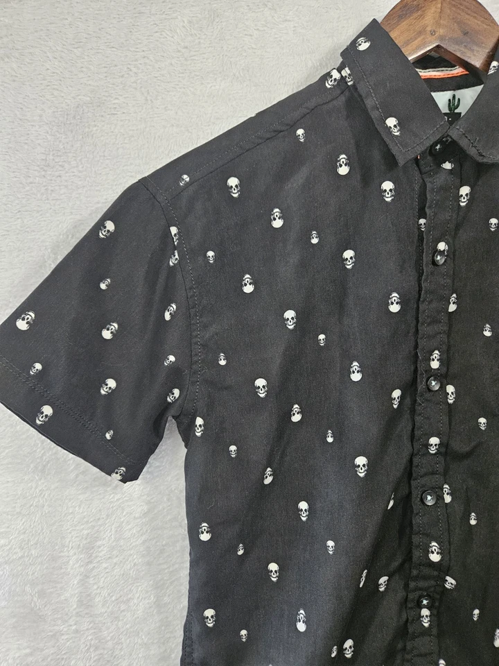 Sueded Geometrix Drill Clothing Skulls Black Sz Small Mens Casual Short Sleeve - Image 3 of 4