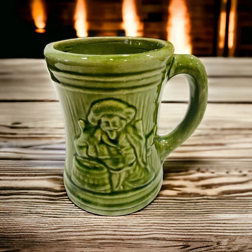 Vintage McCoy 1920's Buccaneer Green Pirate Stoneware Mug Cup 5” Tall #27