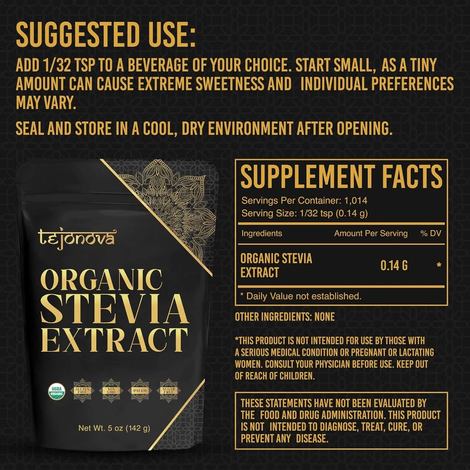 Stevia orgánica en polvo Tejonova 5 oz, edulcorante de stevia sustituto del azúcar, 1014 usos Foto 4 de 4