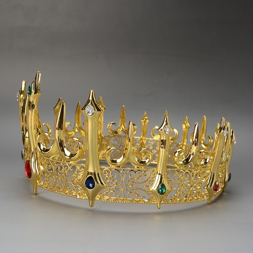 10cm Tall Men's Vintage Royal King Drama Wedding Gold Metal Tiara Crown For Men - Picture 4 of 5