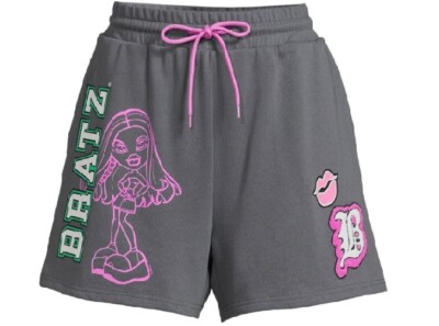 BRATZ Shorts Juniors XXXL NWT Cloe Doll Lips Gray Pink Draw String Pocket NEW