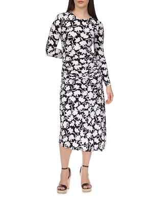 Michael Kors Women's Ruched Floral Midi-Dress, Black/White SIZE 1X NEW |  eBay