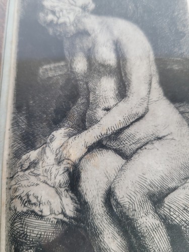 Rembrandt Etching 1658 Woman Bathing Her Feet In A Brook W/ Appraisal. Framed - Picture 7 of 11