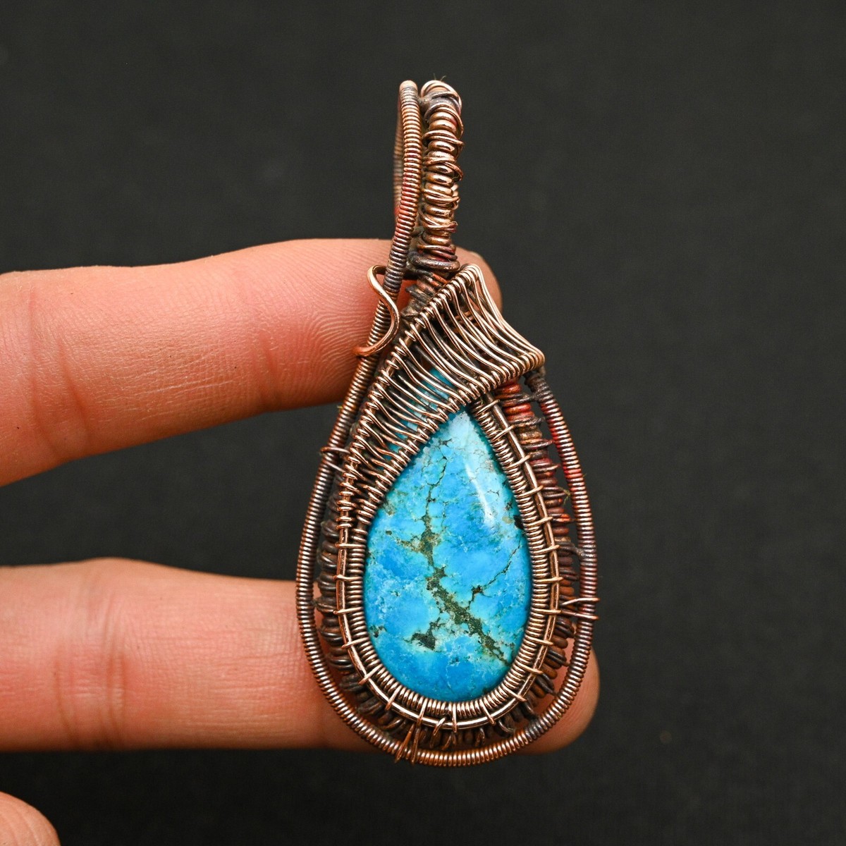 Turquoise Gemstone Copper Wire Wrapped Handmade Pendant Jewelry