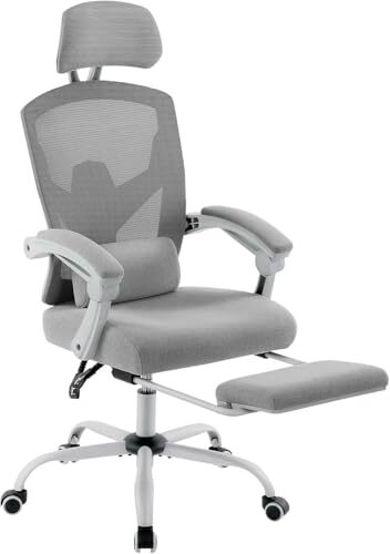 Home Office Desk Chair with Footrest, High-Back Mesh Rolling Swivel Grey