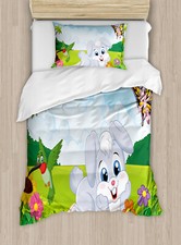 Image of Rabbit Duvet Cover Set Rabbits Grass Bees