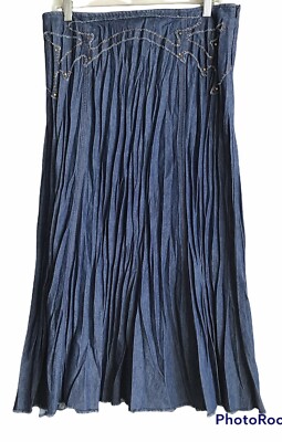 Reba Stretch Denim Topstitched Flare Skirt Western Stud Trim Raw