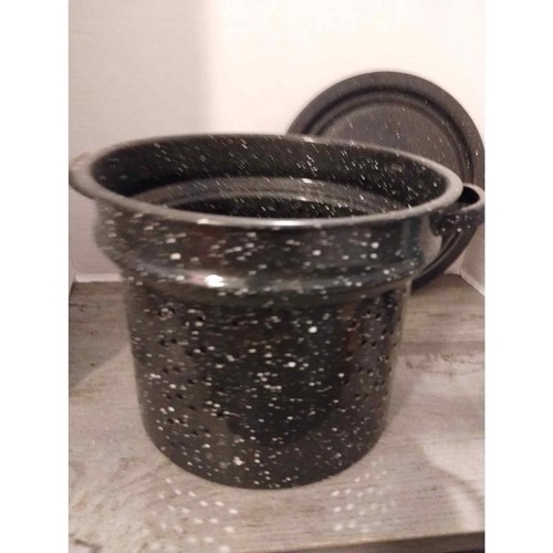 Black Speckle Enamel Ware Graniteware 9” Stock Pot & Strainer with Lid 6 Qt - Picture 8 of 10