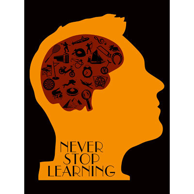 Never Stop Learning Gehirn großer Wandkunstdruck 18 x 24 Zoll