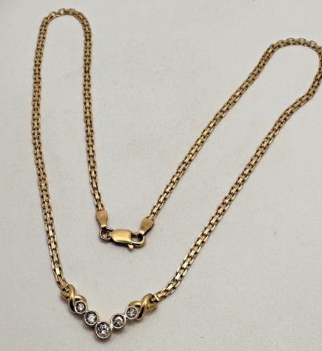 14k Yellow Gold 5 Round Diamonds 17" Necklace #N5D