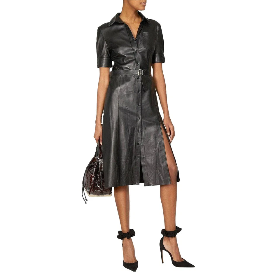Neue Damen Echte Weiche Schwarze Lammleder Designer Party Kleid - Bild 1 von 3