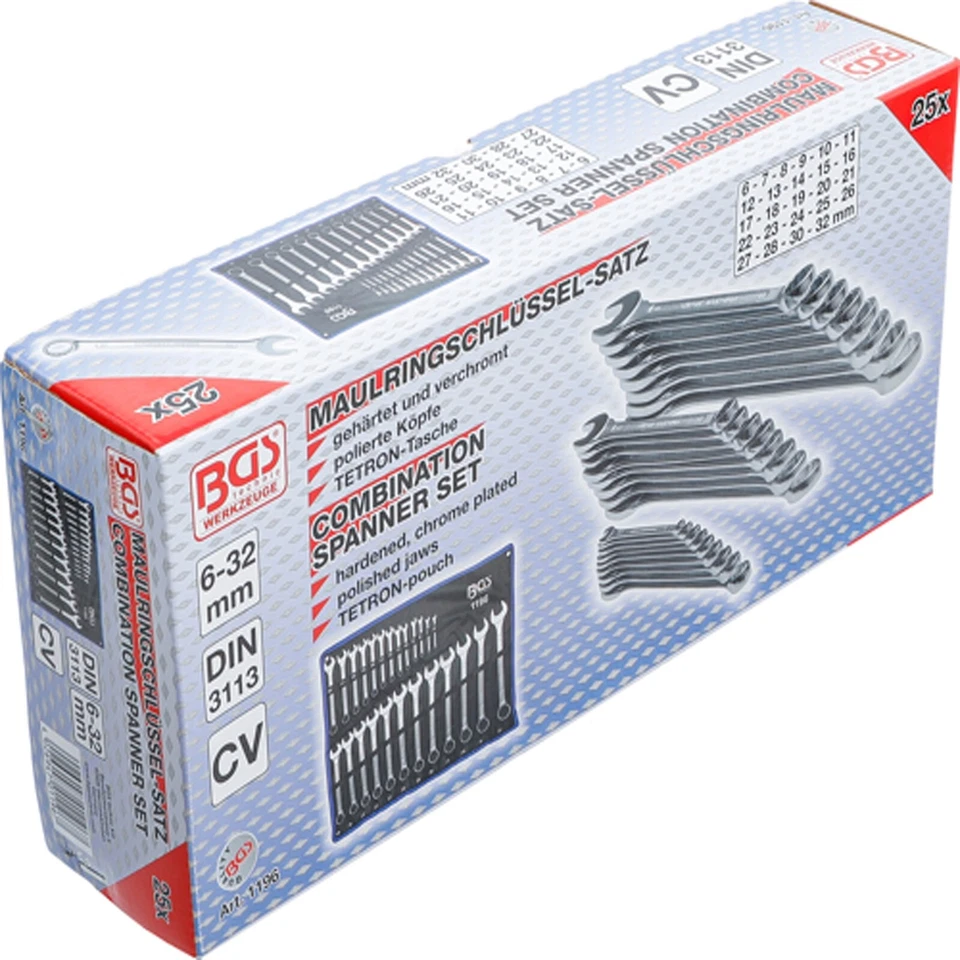 Chiavi Combinate Poligonali 6-32MM Set 25 pz Cromo Vanadio BGS1196 - Immagine 2 di 4