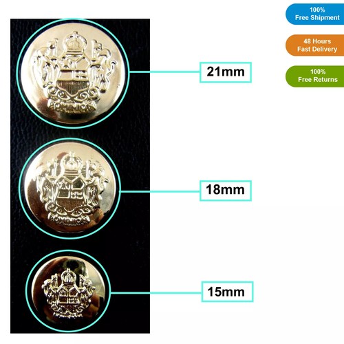 MILITARY BUTTONS GOLD PLASTIC CRESTED BLAZER BUTTONS 15mm 18mm 21mm SHANK CX23 - Picture 9 of 20