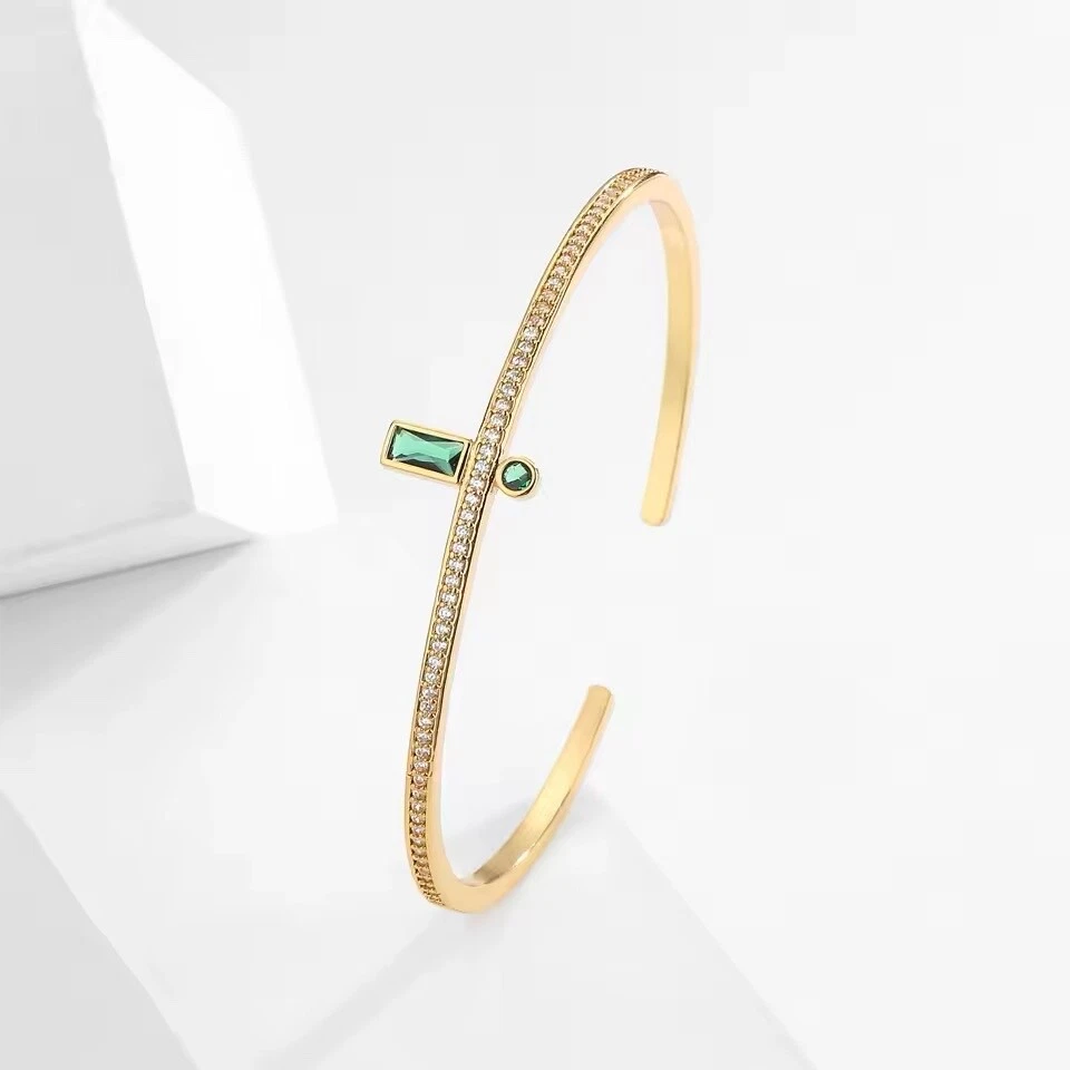 ZARD Open Cuff Bangle Bracelet in 14k Gold Plate Bezel Set Baguette CZ - Image 3 of 4