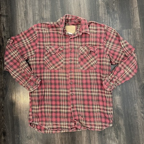 Field N' Forest Mens Red Long Sleeve Button Up Heavy Flannel Size L