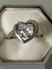 Vintage Sterling Silver and Solitaire Heart Shaped Cubic Zirconia Ring