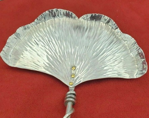 Ben Caldwell Sterling Silver Salad Set Hammered Ginko Leaf & Vine Design #11030 - Picture 5 of 8