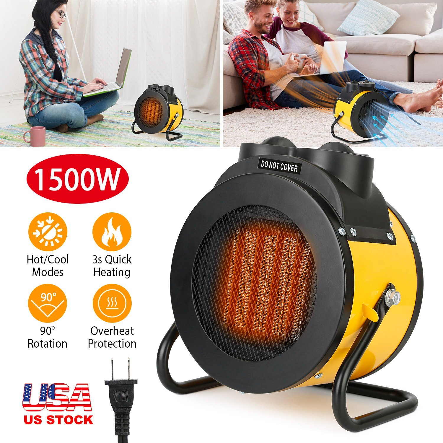 1500W Electric Heaters Indoor Portable Space Heater with Heating and Fan  Modes | eBay