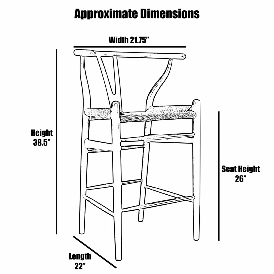 Wishbone Counter Height Stool 26" Seat Height Wooden Y back Kitchen Barstool - Image 2 of 4