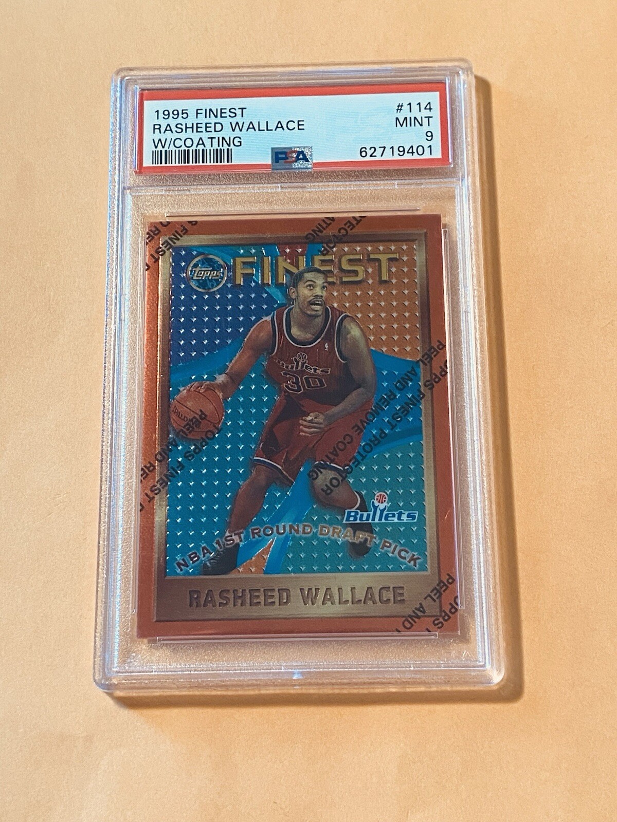 1995 95-96 Topps Finest Rasheed Wallace Rookie RC PSA 9 W/ Coating
