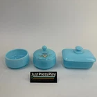 Vintage 5 Piece Blue Opaline Milk Glass Vanity Jar Dish Cotton Painted