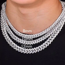 8mm-14mm Men's Heavy Iced CZ Out Miami Cuban Link Chain 925 Silver Plated